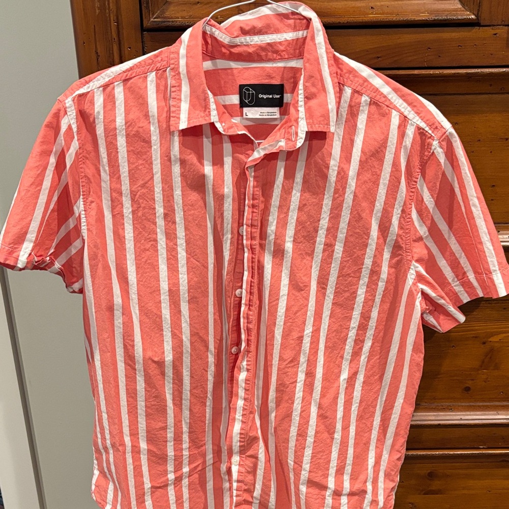 Original Use Men's Coral and White Striped Shirt